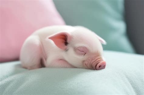 Premium AI Image | White cute mini pig sleeping on a soft pillow ...