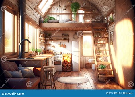 Beautiful Interior of Trailer Tiny House in Rays of Morning Sun Stock Photo - Image of ...