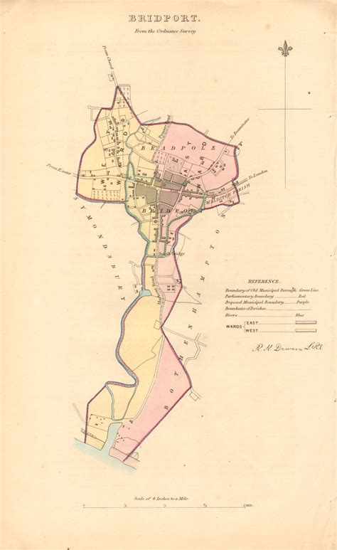 BRIDPORT borough/town plan. BOUNDARY REVIEW. Dorset. DAWSON 1837 old map