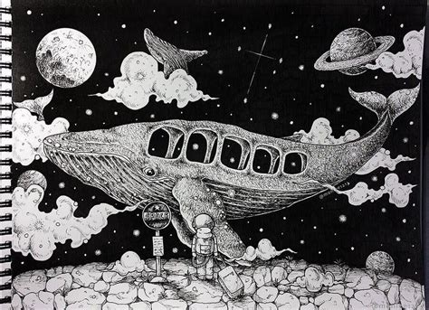 A trip by M. Lee Space Drawings, Ink Pen Drawings, Colorful Drawings ...