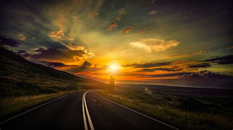 Wallpaper road, 5k, 4k wallpaper, 8k, clouds, sunset, Nature #12465