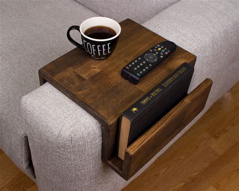 Couch arm rest table with magazine stand modern wood armrest table ...