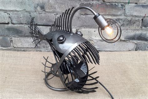 Table lamp Angler fish. Art Metal sculpture. Steampunk lamp. | Etsy