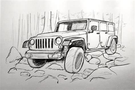 Here's a pencil drawing of a Jeep I just did : r/drawing