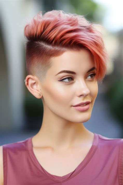 A pinkish-red undercut offers a modern twist by blending a pinkish-red hue with a fashionable ...