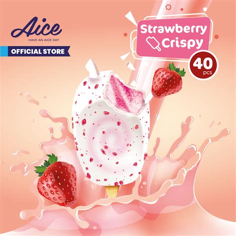 Aice Ice Cream Strawberry Crispy Es Krim 1Karton (isi 40 pcs) Eskrim ...