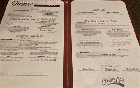 Online Menu of Cedars Cafe - Tulalip Resort Casino Restaurant, Tulalip, Washington, 98271 - Zmenu