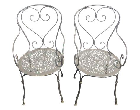 Vintage Wrought Iron Bistro Arm Chairs - Pair | Armchair, Wrought iron, Iron