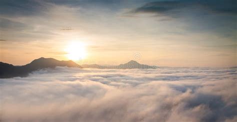 Mountain with White Mist in Morning Sunrise, Nature Landscape Stock Photo - Image of dark ...