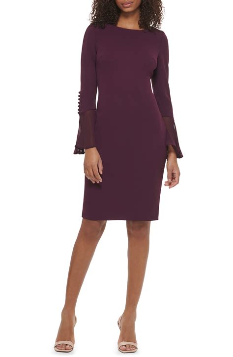 Calvin Klein Angel Sleeve Sheath Dress in Purple | Lyst