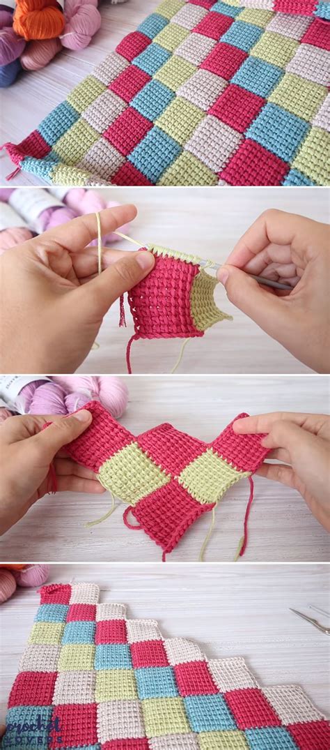 How To Crochet Tunisian Entrelac Stitch Blanket | Tunisian crochet patterns, Tunisian crochet ...