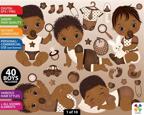 Brown Baby Boy Clipart, Vector Baby Shower, Newborn, African American ...