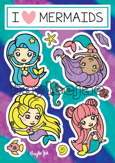 Mermaid Sticker Sheet | Mermaid sticker, Print stickers, Vinyl sticker sheets