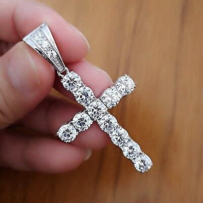 Real Solid Silver/ 14K Gold Plated 10 Ct Simulate Diamond Cross Pendant Necklace | eBay