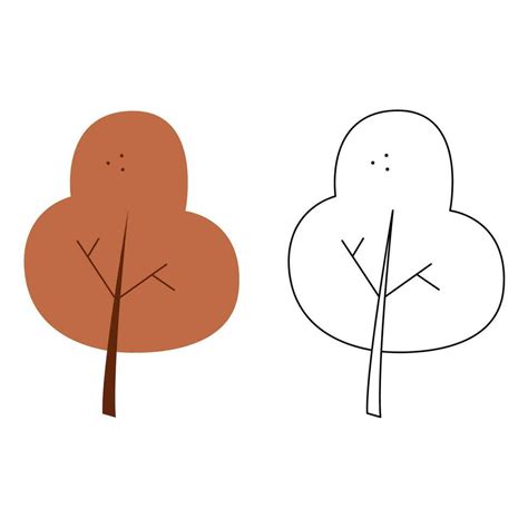 A small set of two abstract autumn trees. Black and white and color clip art vector illustration ...