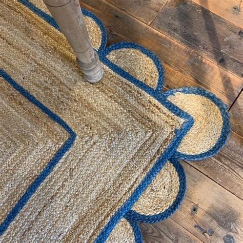 Scalloped Jute Rug Blue Jute Scallop Boho Decor Handmade Rug | Etsy