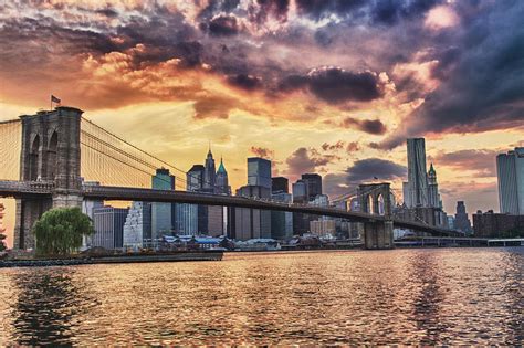 Sunset Over the Brooklyn Bridge Photograph by Val Black Russian Tourchin