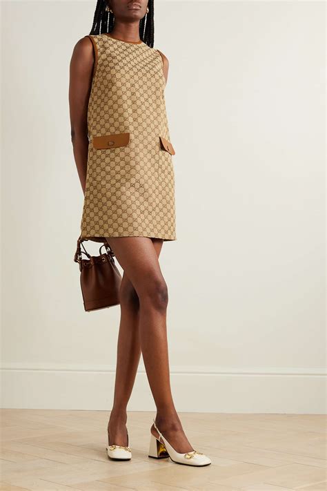 GUCCI Leather-trimmed cotton-blend canvas-jacquard mini dress | NET-A ...