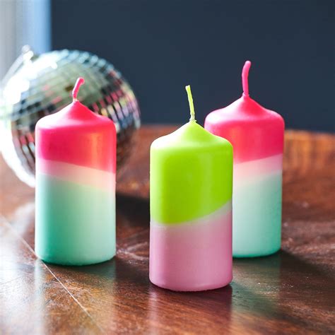 Dip Dye Neon Pillar Candle Candles Hand Made Candles Dinner | Etsy