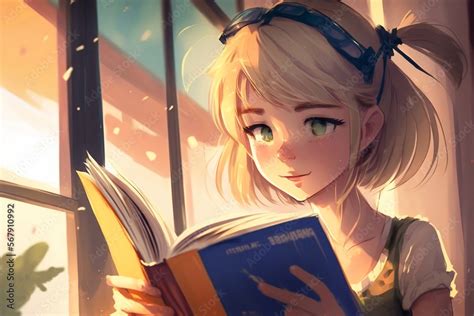 Anime Girl Reading A Book Drawing