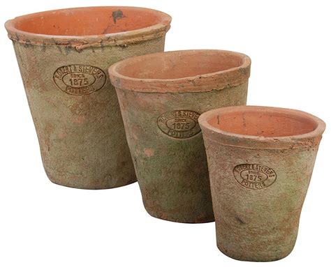 Aged Terracotta Round Pots (Set of 3) | グリーン, 庭