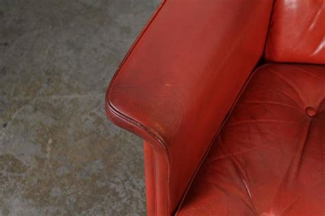 Mid-Century Modern Red Leather Swivel Chair at 1stDibs