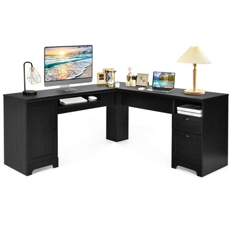 Costway L-shaped Corner Computer Desk Writing Table Study Workstation W ...