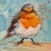 Whimsical Robin painting 4x4 impressionistic original