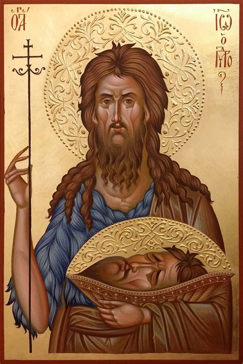Byzantine Icon of St. John, the Glorious Prophet, Forerunner and Baptist of the Lord, hand ...