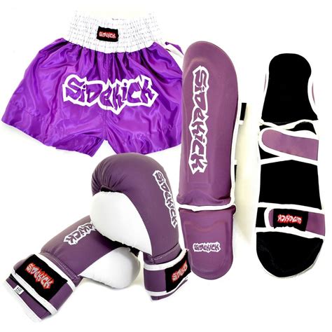 Sidekick Womens Ladies Purple Kickboxing Muay Thai Boxing Gloves Shin ...