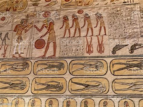 Wall Paintings Inside The Tomb Of Rameses Ix In The Valley Of Kings Luxor Egypt Stock Photo ...