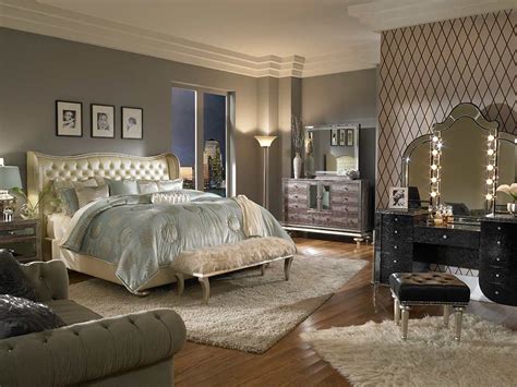 Hollywood Swank Creamy Pearl Platform Bed by AICO | Aico Bedroom Furniture