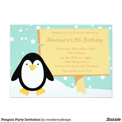 Penguin Party Invitation | Zazzle.com | Penguin party, Penguin ...