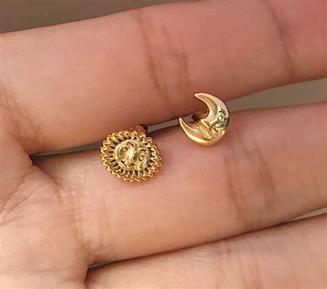 Moon and Sun Stud Earrings Celestial Jewery 14k Gold Plated | Etsy