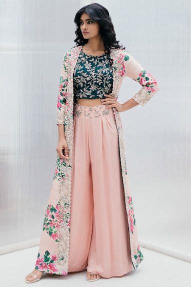 Silk Printed Jacket Palazzo Set | Indian gowns dresses, Party wear ...