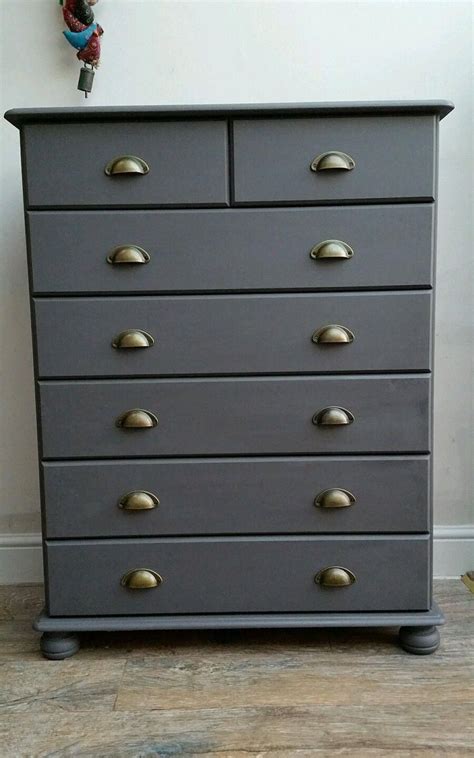 Stunning pine chest of drawers - bun feet painted grey - shabby chic industrial | eBay #Eyebrows ...