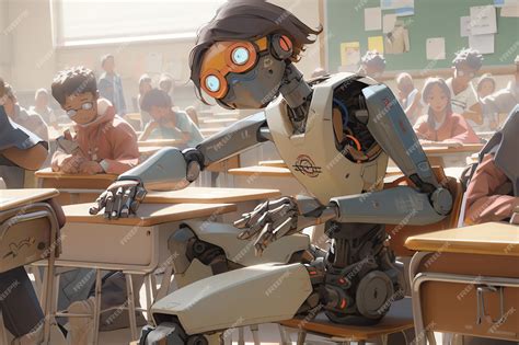 Premium AI Image | A robot teacher teaching a class full of students