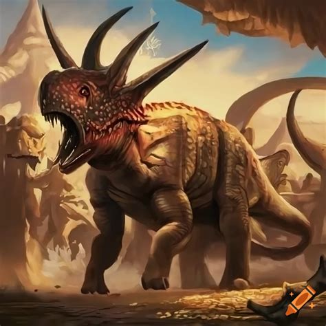 Mtg fantasy art of a charging triceratops