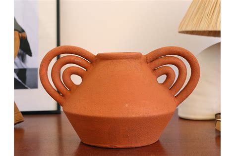 Terracotta ceramic vase with handles. Handmade in Morocco.