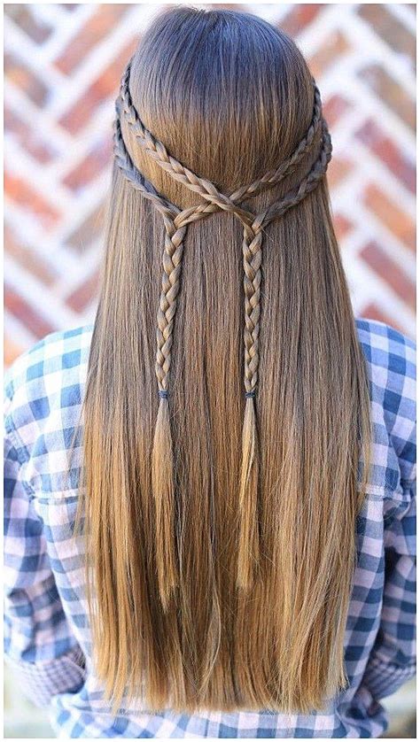 Double Braid Tie-Back #SimpleBraidedHair #SimpleHairdo click now to see more... | Hair styles ...