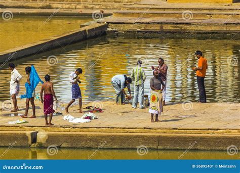 Pilgrims at a Bathing Ghat at Pushkar S Holy Lake Editorial Photo ...