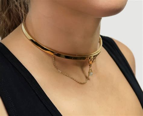 Lock Choker Necklace • Gold Bar Choker • Statement Choker • Collar ...