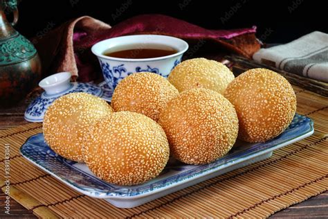 Sesame Ball, Also known as Dragon balls, Famous Chinese snack Stock ...