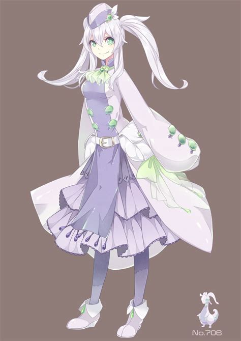 1girl cravat dress goodra green_eyes highres lavender_hair layered_dress merlusa pantyhose ...