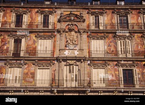 Madrid, Plaza Mayor - building decorated with paintings Stock Photo - Alamy