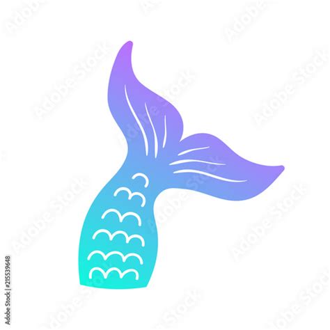 Mermaid tail vector graphic illustration. Hand drawn teal, turquoise, blue and purple, violet ...