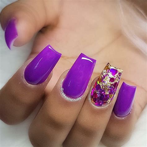 Neon Purple Nails. Gold Glitter Nails. Square Nails. Acrylic Nails ...