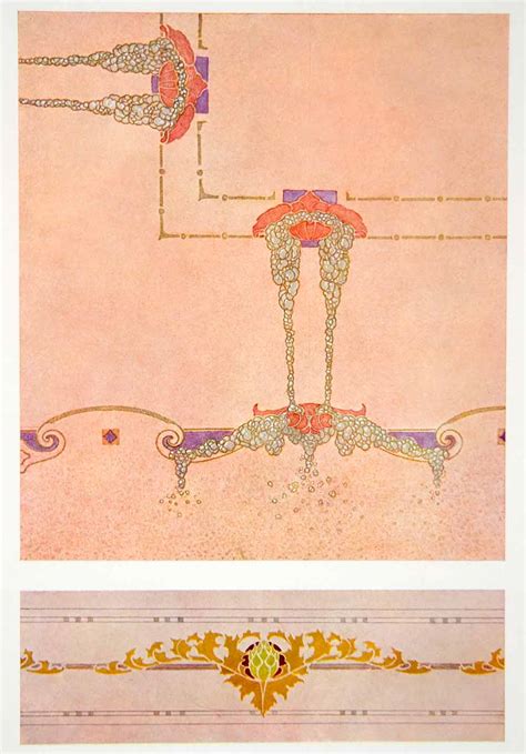 1917 Photolithograph Art Nouveau Ceiling Soffitto Interior Design Gron ...