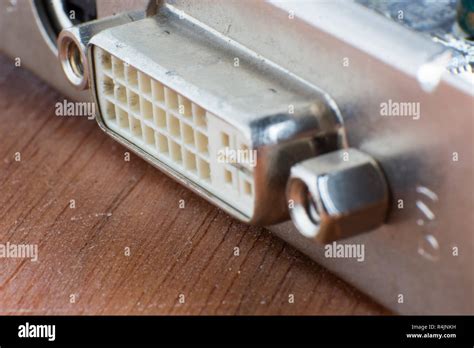 Macro shot of a female DVI connector on the metal plate Stock Photo - Alamy