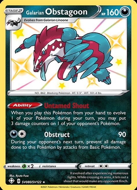 Pokemon Shining Fates Single Card Shiny Rare Galarian Obstagoon SV080 - ToyWiz